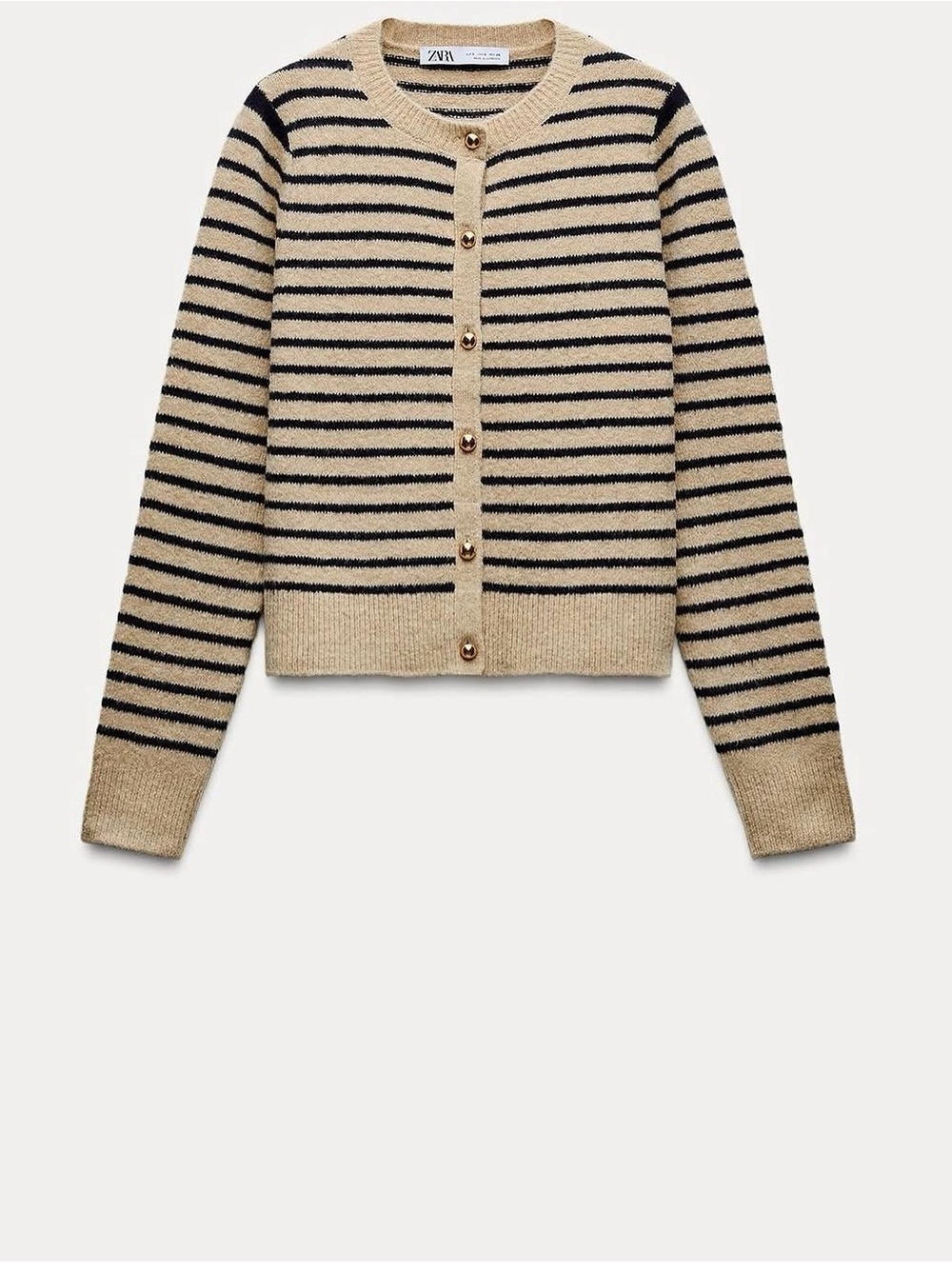 Zara Beige and Black Striped Button-Up Cardigan